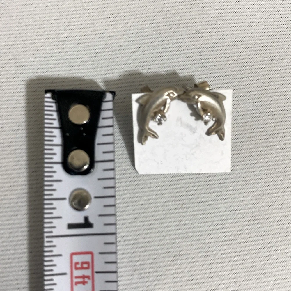 925 Sterling Silver Dolphin Earrings w CZs